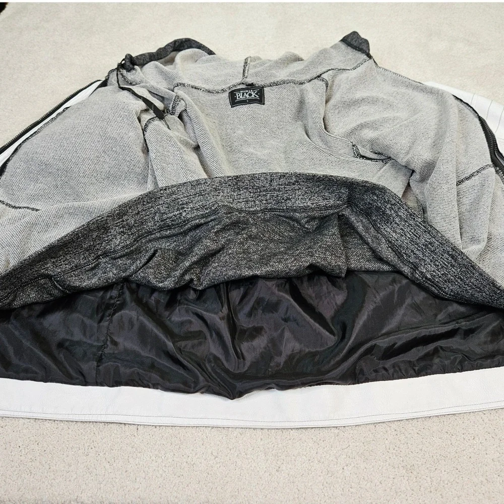 Buckle Black Mens White Faux Leather Full Zip Y2K Hoodie Jacket Combo Sz‎ L Edgy